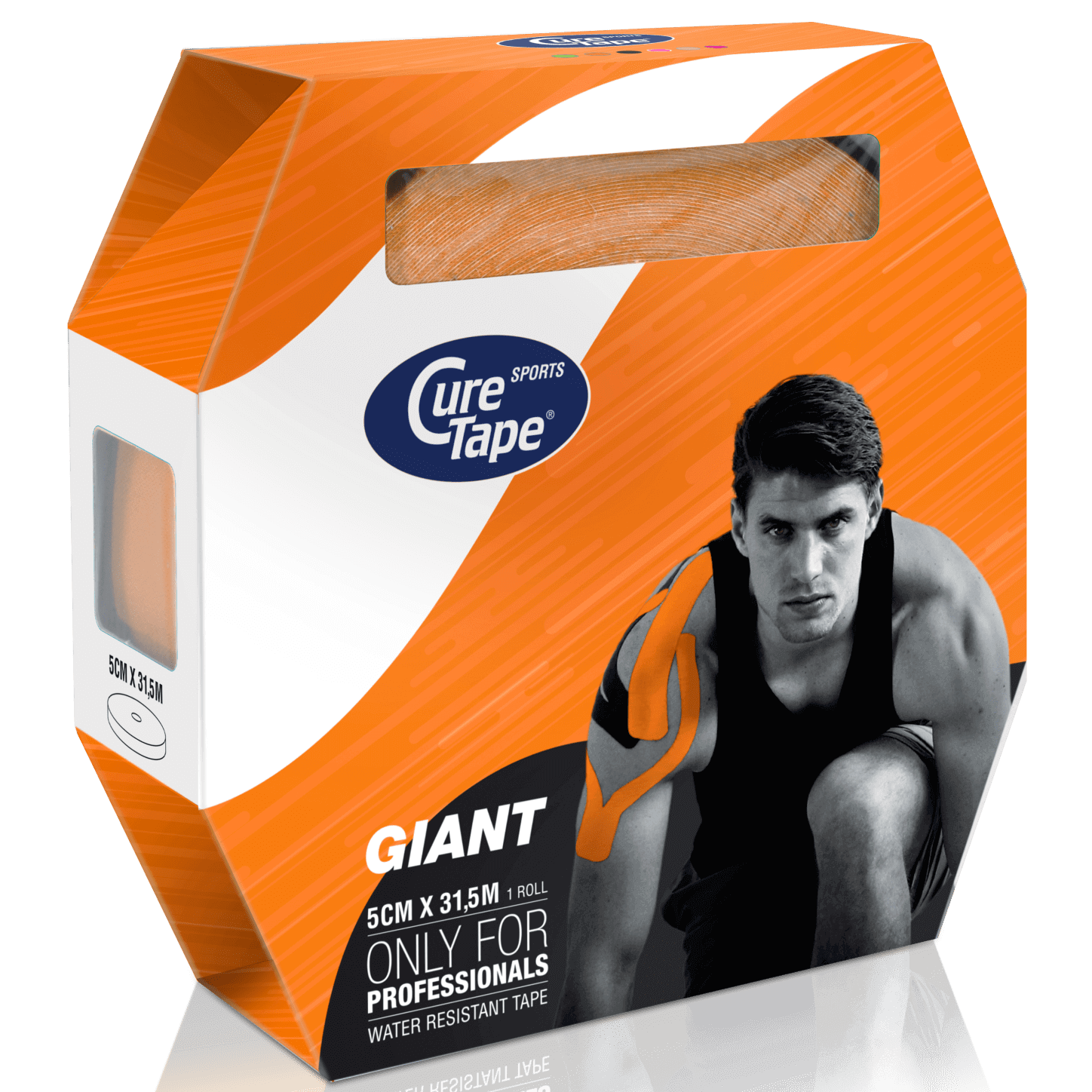 curetape-sports-giant-kinesiology-tape-bulk-roll-orange-5cm-x-31.5m-1-single-roll-in-box-packaging-lr-image