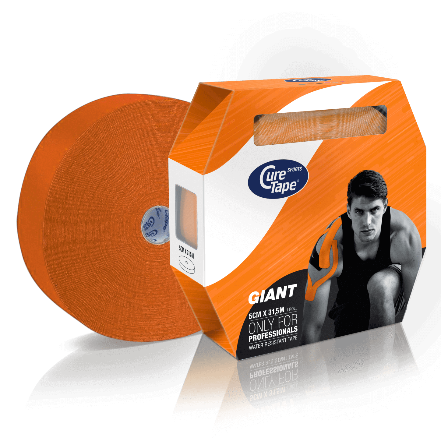 curetape-sports-giant-kinesiology-tape-bulk-roll-orange-5cm-x-31.5m-1-single-roll-with-box-packaging-lr-image